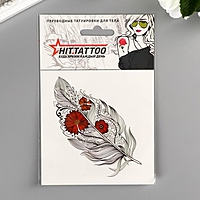 Татуировка переводная "Перо с цветами" 10х15 см
