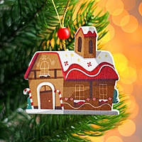 Подвеска новогодняя деревянная «Дом пряник» 0,5×7×7 см