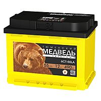 Аккумуляторная батарея Тюменский медведь 55 А/ч - 6 СТ АПЗ, обратная полярность