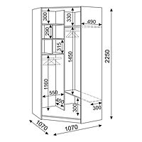 Шкаф угловой «Тиффани» №34, 1070×1070×2250 мм, цвет белый текстурный