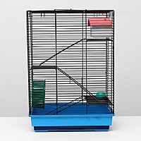 Клетка для грызунов "Пижон" №5, с 3 этажами, укомплектованная, 41 х 30 х 58 см, голубая