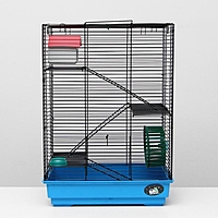 Клетка для грызунов "Пижон" №5, с 3 этажами, укомплектованная, 41 х 30 х 58 см, голубая