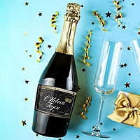 Наклейка на бутылку "Шампанское Новогоднее" ч/з С Новым годом, 12х8 см