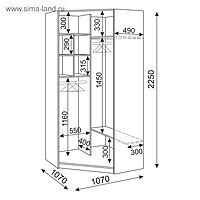 Шкаф угловой «Тиффани» №35, с зеркалом, 1070×1070×2250 мм, цвет белый текстурный