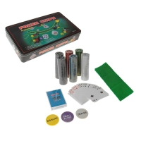 Набор для покера Poker Chips: 2 колоды карт по 54 шт., 300 фишек, сукно, металлический бокс