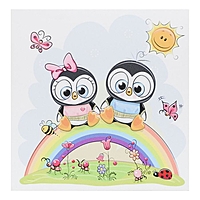 Картина "Пингвинчики на радуге" 35х35 см