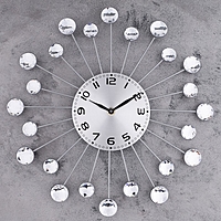 Часы настенные интерьерные "Лучики", d=34 см, кристаллы серебристые