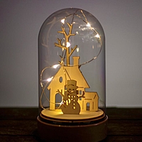 Настольный декор с подсветкой "Дом и снеговик" 19х10х10 см