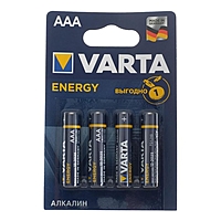 Батарейка алкалиновая Varta Energy, AAA, LR03-4BL, 1.5В, блистер, 4 шт.