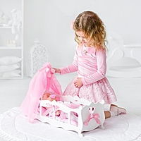 Кроватка для кукол с постельным бельем и балдахином (коллекция "Diamond princess" белый).