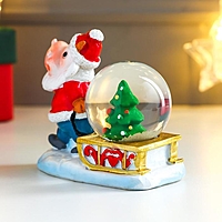 Сувенир полистоун водяной шар "Бычок Дед Мороз с ёлочкой на санках" d=4,5 см