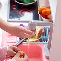 Игровая мебель "Детская кухня" розовая интерактивная панель, раковина с водой