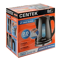 Чайник электрический Centek CT-0043, 2200 Вт, 2 л, подсветка, пластик, черный