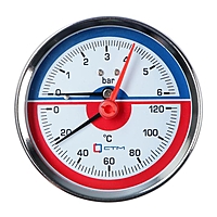Термоманометр "CTM", аксиальный, Дк 80 мм, 0.6 МПа, наружная резьба 1/4", 120°С