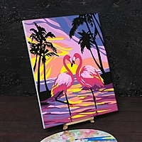 Картина по номерам на холсте с подрамником  "Фламинго на закате" 40*50 см
