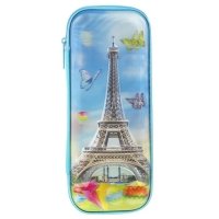 Пенал-футляр школьный на молнии 3D объемный рисунок Эйфелева башня