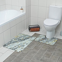Набор ковриков для ванны и туалета 2 шт 79х50, 50х39 см "Мрамор" цвет серый