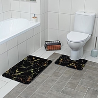 Набор ковриков для ванны и туалета 2 шт 79х50, 50х39 см "Мрамор" цвет черный
