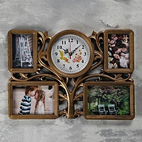 Часы настенные,4 фоторамки , серия: Фото, "Семейное дерево", плав ход, d-18 см, 1АА 33х48см