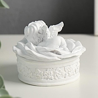 Полистоун шкатулка белый ангел на цветке 6*8*8,5 см