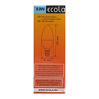 Лампа светодиодная Ecola "свеча", 8 Вт, Е14, 6000 К, 220 В, 103х37 мм