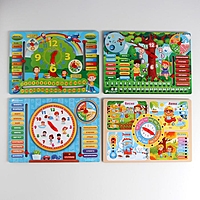 Игрушка-доска обучающая "Часы и Календарь", дерево, бумага, 28х19,5 см  262-423 МИКС