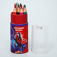 Карандаши цветные с точилкой в тубусе МИНИ, 12 цветов, "Супергерой", Человек-Паук