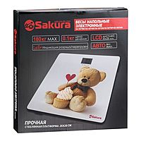 Весы напольные Sakura SA-5071BR, электронные, до 180 кг, 1хCR2032, стекло, "медвежонок"