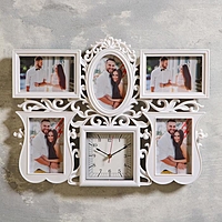 Часы настенные, серия: Фото, "Эмина", 5 фото, плавный ход  49х36 см, белые