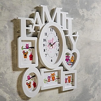 Часы настенные, серия: Фото, "Family",  5 фото, плавный ход,1 АА  58х51 см, белые