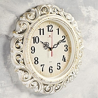Часы настенные, серия: Ажур d=40.5 см, белые с золотом, плавный ход