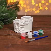 Набор для творч свеча парная под раскраску "Веселый Дед мороз" краски 4 шт по 3 мл, кисть