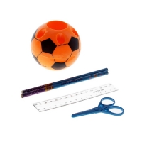 Набор настольный детский "Футбольный мяч" 5 предметов: 2 карандаша, линейка, ножницы, подставка, МИКС