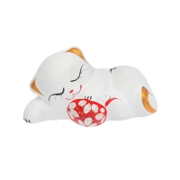 Сувенир "Котик с мячом" лежа, белый, микс