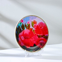 Тарелка декоративная "Розы", с рисунком на холсте, D = 20 см