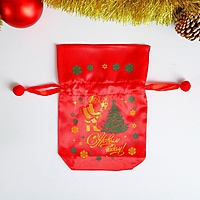 Мешок новогодний "Дед Мороз", с застяжкой, атлас, красный с золотой надписью 17х24 см