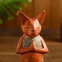 Интерьерный сувенир "Котик дзен" дерево, батик 17 см