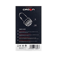 Автомобильное зарядное устройство Crown CMCC-3011, 2 USB, 2.4 А, чёрное