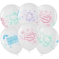 Шар латексный 12" "Hello Kitty, С Днем Рождения!", пастель-кристал МИКС, 4ст, набор 25 шт