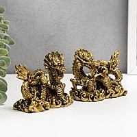 Нэцке полистоун бронза "Огнедышащий дракон" набор 2 шт 7,2х8,5х4,4 см