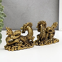 Нэцке полистоун бронза "Огнедышащий дракон" набор 2 шт 7,2х8,5х4,4 см