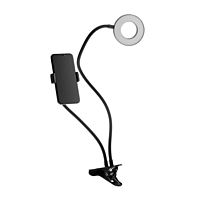 Светодиодная кольцевая лампа на прищепке, лампа 9 см, гнущийся штатив, чёрная