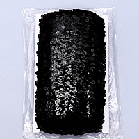 Тесьма декоративная с пайетками, на резинке, 3,5 см, 9 ± 1 м, цвет чёрный