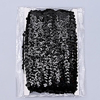 Тесьма декоративная с пайетками, на резинке, 2 см, 9 ± 1 м, цвет чёрный