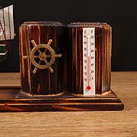 Набор настольный "Корабль" с двумя карандашницами и термометром 25*8*16см