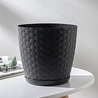Горшок для цветов с поддоном 1,2 л "Ротанг", цвет графит
