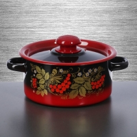 Кастрюля цилиндрическая 2 л с пластмассовой ручкой, цвет красно-чёрный