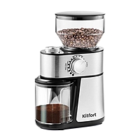 Кофемолка Kitfort КТ-717, жерновая, 200 Вт, 230/100 г, регулировка помола, серебристая