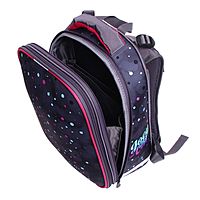 Рюкзак каркасный школьный 38 х 30 х 16 см, эргономичная спинка, Stavia "Кот + горох", серый