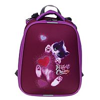 Рюкзак каркасный школьный 38 х 30 х 16 см, эргономичная спинка, Stavia "Котик 3D", сиреневый